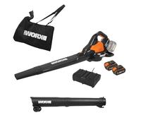 WORX Aspirateur-Souffleur sans Fil Brushless 40V WG583E.9, 2 en 1, Vitesse de 335km/h, 2 Modes de Vitesses pour Plus d'efficacité, avec Harnais et Sac, 2 Batteries 4Ah et Chargeur Double