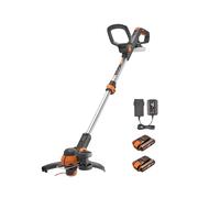 WORX Coupe-Bordures 2 en 1 sans Fil 20V WG163E, se transforme en dresse-Bordures, diamètre de 30cm , poignée amovible, Capot de Protection, Tête amovible, Livré avec deux Batteries 2Ah et Chargeur