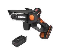 WORX Élagueuse Mini Tronçonneuse sans Fil 20V WG325E, Brushless, Guide 12 cm, coupe 10 cm, pour élagage, taille, ébranchage, tronçonnage, capot de protection,livrée avec 1 batterie 2Ah