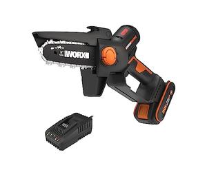 WORX Élagueuse Mini Tronçonneuse sans Fil 20V WG325E, Brushless, Guide 12 cm, coupe 10 cm, pour élagage, taille, ébranchage, tronçonnage, capot de protection,livrée avec 1 batterie 2Ah