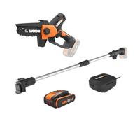 WORX Élagueuse Mini Tronçonneuse sans fil 20V WG326E.1 | Guide de 12 cm, Compacte et Ergonomique, Pour élagage, taille, ébranchage, tronçonnage, Avec batterie, chargeur et perche