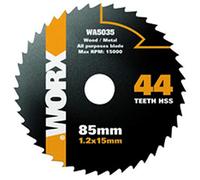 WORX - Lame de scie circulaire pour bois et métal - Ø 85 mm - 4 dents HSS - Compatible avec les scies circulaires WORX WX422, WX423, WX426, WX523 et WX527 - WA5035