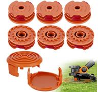 WORX Lot de 6 bobines de fil de rechange avec 2 capuchons pour coupe-bordure en nylon de 1,6 mm de 9,8 m chacune, cassette de fil ABS robuste compatible avec les modèles Worx WA0007