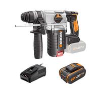 WORX Marteau Perforateur Rotatif Brushless WX380.1, PowerShareTM 20V 4,0Ah, 1200rpm, 5400bpm 2,2J, 4 fonctions, Anti-vibration,Embrayage de Sécurité, Impulsion électronique
