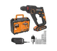 WORX Marteau perforateur sans fil 20V 1,2J WX391, perçage rapide dans le béton, 3 fonctions en 1, Livré avec 10 forets pour béton, bois et métal, batterie 2Ah et chargeur rapide 2A inclus