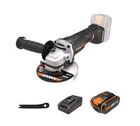 WORX Meuleuse d'angle sans fil 20V WX812, ⌀ 125 mm, Livrée avec batterie et chargeur, 8 500 tr/min, poignée auxiliaire, disque, carter, coffret de rangement