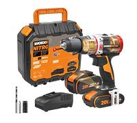 WORX NITRO 18V(20V MAX) Perceuse à Percussion sans Fil WX354.1 PowerShare PRO Brushless 60 N.m Commande à 2 Vitesses 10mm dans Béton Armé 1 Mèche de Maçonnerie 8mm1 Batterie 2 Ah 1 Batterie 4 Ah