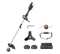 WORX Nitro Débroussailleuse sans Fil 40V WG186E.1, Lame de 25 cm, Fil de Coupe 38cm, Capot de Protection, Poignée Amovible, Tête Interchangeable, livrée avec 2 Batteries 4Ah et Chargeur Double