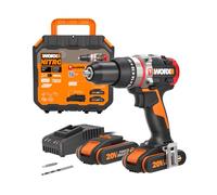 WORX NITRO - Perceuse à Percussion sans Fil - Batterie 20 V/2Ah et Moteur Brushless - SlammerDrill - Technologie ActiveHammer - Livrée avec 2 Batteries et Accessoires - 60 Nm - ⌀ 13 mm - WORX WX354