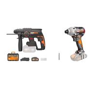 WORX NITRO - Perforateur Brushless sans fil 20V - 4Ah - WX381 & NITRO - Visseuse à chocs sans fil Brushless - 20V - 260Nm - WX261.9-6,35 mm HEX (Livrée sans batterie ni charge