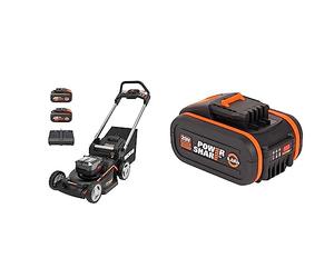 WORX Nitro - Tondeuse à Gazon tractée Brushless sans Fil 20V-2 * 4Ah - WG749E - Ø46cm - Jusqu'à 500m² & Batterie Lithium-ION 20V - 4Ah - WA3553(Compatible Outils sans Fil Worx PowerShare)