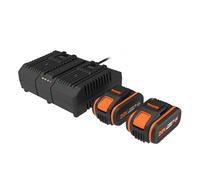 WORX Pack 2 Batteries et Chargeur Double 20V 4Ah WA3611, Batteries Haute Performance avec indicateur de Niveau de Charge, Charge Rapide, compatibles avec Tous Les Outils Worx PoweShare