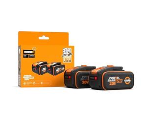 WORX Pack 2 Batteries PowerShare Pro 20V 4 Ah WA3644.2 | Technologie PowerShare Pro, autonomie renforcée, cellules lithium-ion durables et recharge rapide
