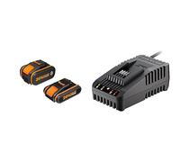 WORX - Pack Duo Batteries 20V - PowerShare - WA3605 (1 x Batt 20V-2Ah - 1 x Batt 20V- 4Ah, avec témoin de Charge) & Chargeur 20 V Li-ION 2.0 A - WA3880 - pour Outils WORX sans Fil POWERSHARE