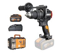 WORX Perceuse-visseuse à percussion sans fil 20V WX356.1, couple max de 85 Nm, moteur brushless, design compact, éclairage led intégré, livrée avec batterie, chargeur, poignée auxiliaire, etc