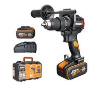 WORX Perceuse-visseuse à percussion sans fil 20V WX356, couple max de 85 Nm, moteur brushless, design compact, éclairage led intégré, livrée avec 2 batteries, chargeur, poignée auxiliaire, etc