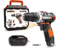 WORX - Perceuse-visseuse sans fil 12V - WX128 - 25 Nm - mandrin 10mm (Livrée avec une batterie et chargeur, Embout double tête et coffret de rangement)