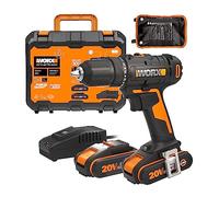 WORX Perceuse Visseuse sans Fil 18V (20V MAX) WX108.2, PowerShare, Max 45Nm, avec Batteries 2 x 2,0 Ah et 30 Forets, 2 Vitesses, LED, Mandrin sans Clé 13mm