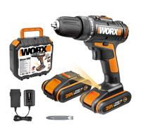WORX - Perceuse-visseuse sans fil 20V - WX101.1 - 30 Nm ⌀30mm bois (2 vitesses, livrée avec 2 batteries 20V- 1,5Ah, Embout double, sac de transport et coffret)