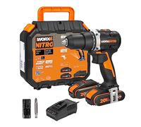 WORX Nitro - Perceuse-Visseuse sans Fil 20V - Couple Max de 60Nm - Mandrin ⌀13mm - Vissage et Dévissage - Moteur Brushless - 2 Vitesses Variables - Livrée avec 2 Batteries et Chargeur - WX102