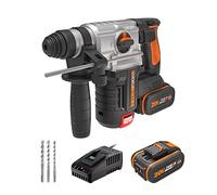 WORX Perforateur sans Fil 20V WX380, Force de Fappe de 2,2J, 24mm Béton, Pour le Perçage, Perçage à Percussion et Burinage, Vitesse Variable, Avec 2 Batteries 4Ah, Chargeur, Accessoires