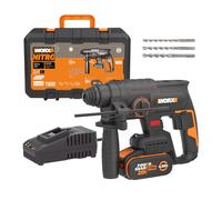 WORX Perforateur sans fil Brushless 20V WX381, 2J, 3 en 1, Perçage, Percussion, Burinage dans tous les matériaux, antivibrations, livré avec 1 Batterie 4Ah, Chargeur et Accessoires