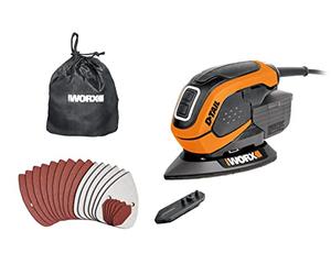 WORX Ponceuse Delta Multifonction 65W WX648, Enlèvement de Matière Elevé sur le Bois, Système de Fixation Rapide de l'Abrasif, Système Anti Poussière, Confortable, Livré Avec Accessoires