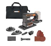 WORX Ponceuse Multifonction sans Fil 20V WX820.9, outil 5 en 1, Vitesse Variable, idéal pour le ponçage de finition, orbital et de détail, livré avec 5 Bases et 15 Abrasifs, sans Batterie ni Chargeur