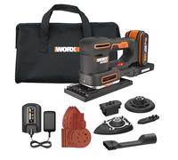 WORX Ponceuse Multifonction sans Fil 20V WX820, Outil 5 en 1, Vitesse Variable, Idéale pour le ponçage de finition, orbital et de détail, Livrée avec Batterie, Chargeur, 5 Bases et 15 Abrasifs