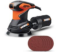 WORX - Ponceuse orbitale - 300W - Ø 125 mm - Idéale pour les surfaces en bois - WX652.1 (micro-filtre anti-poussière, 12 000 mouvements/min, livrée avec 6 abrasifs 60/80/120)