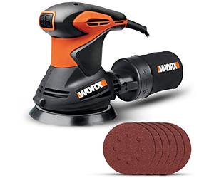 WORX Ponceuse orbitale 300W WX652.1, Plaque de Ø125 mm, Diamètre Orbital de 2,5mm, 120000 mouvements/min, Idéale pour les surfaces en bois, Micro-filtre Anti-poussière, Livrée Avec 6 Abrasifs