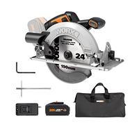 WORX Scie circulaire sans fil 20V WX520, Lame ⌀190mm, Profondeur de Coupe Max de 67,5 mm, Moteur Brushless, Coupe en Biseau, Compacte et Ergonomique, Avec 1 Batterie 4Ah, Chargeur, Accessoires