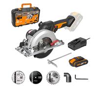 WORX Scie circulaire sans fil Brushless 20V WX531, lame 120 mm, coupe max 46 mm, idéale parquet, bois, métal, carrelage et plastique, 1 batterie 2Ah, chargeur rapide, 3 lames bois métal diamant