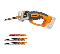WORX Scie Sabre sans Fil 20V WG894E.9, Jusqu'à 60mm dans le Bois, Course de 16mm, Multimatériaux, Coupe le Bois et l'Acier, Compacte et Légère, Avec 3 Lames, Sans Batterie ni Chargeur
