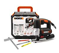 WORX Scie Sauteuse 650W WX478.1, Course de 20mm, Jusqu'à 90mm, Multimatériaux, Système Pendulaire, Vitesse Variable, Changement de Lame sans Outil, Coupes d'Onglet, Livrée Avec 3 Lames