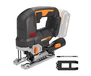 WORX Scie Sauteuse sans Fil 20V WX542.9, Course de 29mm, Jusqu'à 120mm, Moteur Brushless, Multimatériaux, Vitesse Variable, Système pendulaire, Sans Batterie ni Chargeur