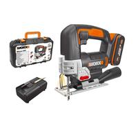 WORX Scie Sauteuse sans Fil 20V WX543, Course de 24mm, Jusqu'à 80mm, Multimatériaux, Système pendulaire, Vitesse Variable, Compacte et Légère, Livrée avec 1 Batterie 2Ah et Chargeur rapide