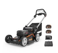 WORX Tondeuse à Gazon Brushless sans Fil 40V WG748E, Surface Max de 500 m², Coupe de 46 cm, 7 Hauteurs de Coupe, ramassage, Mulching, poignée Ergonomique, 2 Batteries 4Ah et Chargeur