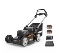 WORX Tondeuse à Gazon Brushless sans Fil tractée 40V WG748E, Surface Max de 500 m², Coupe de 46 cm, 7 Hauteurs de Coupe, ramassage, Mulching, poignée Ergonomique, 2 Batteries 4Ah et Chargeur