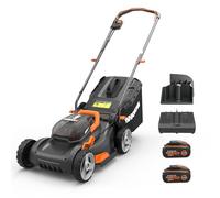 WORX Tondeuse à Gazon sans Fil 40V WG743E, Surface Max 500 m², Coupe de 40cm, Tonte jusqu'aux Bordures, 7 Hauteurs de Coupe, silencieuse, livrée avec 2 Batteries 4Ah et 1 Chargeur Double