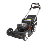 WORX NITRO - Tondeuse à gazon tractée Brushless sans fil 40V - 4Ah - WG749E - Ø46cm - Jusqu'à 500m² sur une charge (Coupe jusqu'aux bordures, livée avec 2 batteries et chargeur, sac de 55 L, mulching)