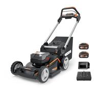 WORX Tondeuse à Gazon tractée Brushless sans Fil 40V WG749E, jusqu'à 500m² sur Une Charge, diam. 46cm, Coupe jusqu'aux Bordures, Sac de 55 L, Mulching, livée avec 2 Batteries 4Ah et Chargeur