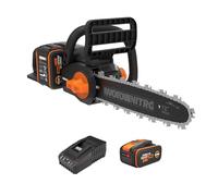 WORX Tronçonneuse Électrique sans Fil 20V WG350E, Guide de 30cm, Vitesse 10m/s, Lubrification et Tension Automatiques, Moteur Brushless, Frein de Chaîne, Livrée avec 1 Batterie 4Ah et Chargeur