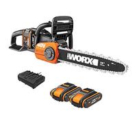 WORX Tronçonneuse sans Fil 40V WG384E, Guide de 35 cm, Moteur Brushless, Vitesse 8m/s, Tension et Lubrification Automatique, Frein de Chaîne, Livrée avec 2 Batteries 4Ah et Chargeur