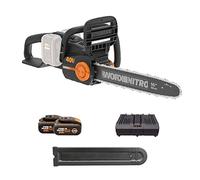 WORX Nitro - Tronçonneuse sans Fil 40V - Guide de 40 cm - Moteur Brushless - Vitesse 18m/s - Tension et Lubrification Automatique - Frein de Chaîne - Livrée Avec 2 Batteries et Chargeur - WG385E