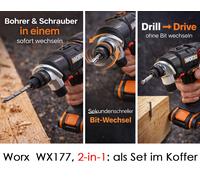 WORX WX177 Perceuse Visseuse 20V À Batterie 2-En-1 Avec Changement Rapide Neuf
