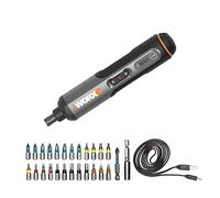 WORX WX240 Mini tournevis électrique 3,6 V (4 V max) avec couple à 3 vitesses, puissance 5 Nm, 24 embouts de tournevis, lumière LED, léger, sans fil, chargement USB C, idéal pour les projets