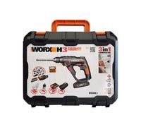 WORX WX390.1 Marteau perforateur SDS-plus 20V pneumatique pour visser, percer & marteler, 1,2 Joule, 2x batteries Li-Ion, chargeur, coffret