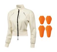 WOSAWE Veste de Moto Hiver pour Femme - Polaire Chauffant, Protection Épaule & Coude Certifiée CE, Design Crop (Beige, S)