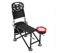 woshapce Chaise de pêche pliante avec support de canne et plateau latéral, siège de camping portable avec pieds réglables, pieds boueux, dossier et pliage compact pour la pêche à la carpe, la pêche à
